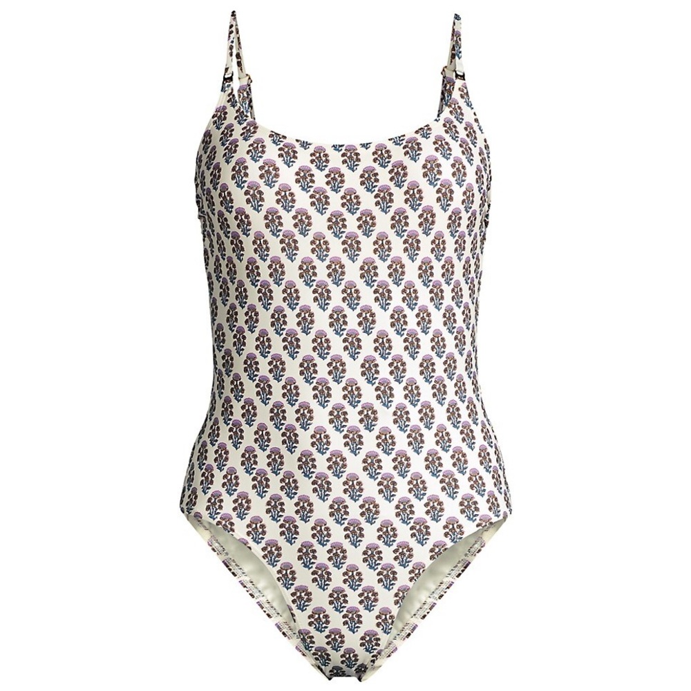 Tory Burch Floral Print One-Piece Swimsuit in Purple Bloom Size M - Picture 13 of 13